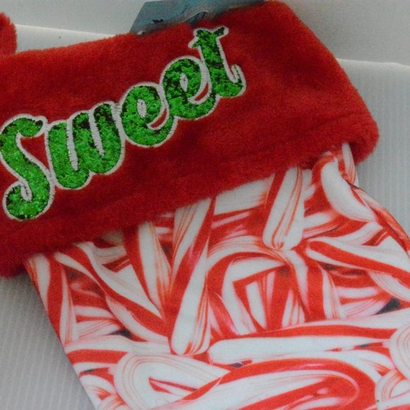 Its Sugar Faux Fur Trim Embroidered SWEET Candy Cane Red Christmas Stocking 17" - Picture 8 of 9